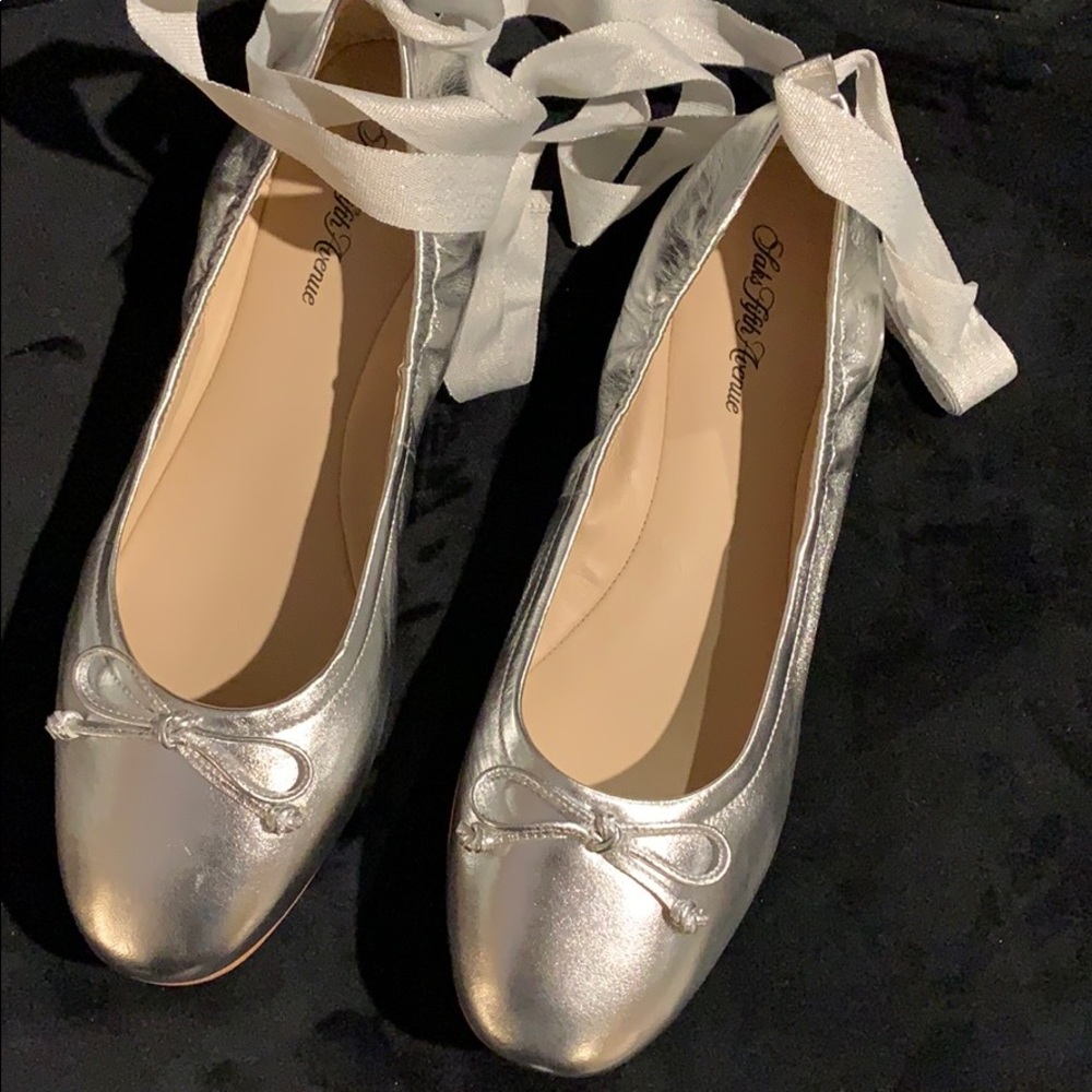 Saks Fifth Ave Silver Ballerina Flats